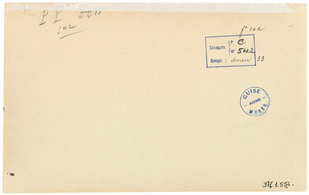 Verso de la photographie de l'ensemble du personnel de l'usine du Familistère