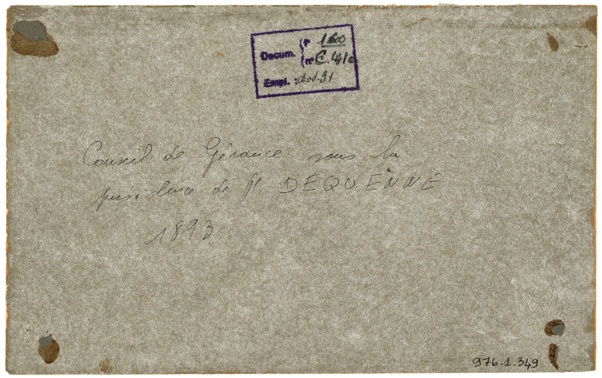 Verso de la photographie du conseil de gérance en 1885.
