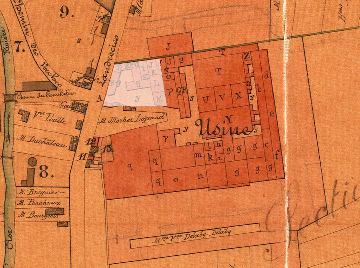 Site des premiers ateliers de l’usine du Familistère sur le plan annexé aux stat