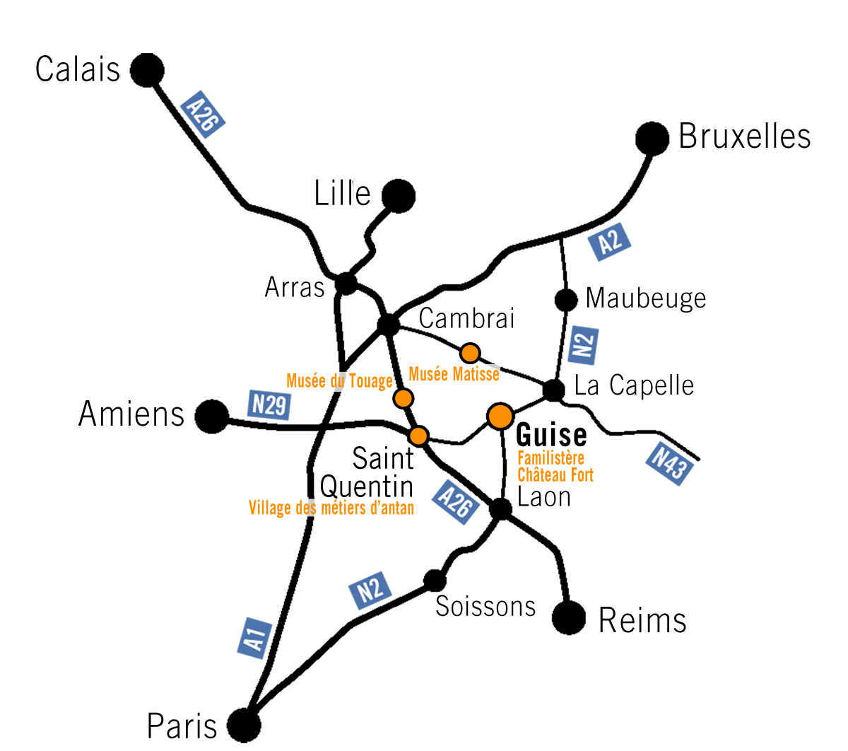 La carte présente les sites à visiter dans l'Aisne.