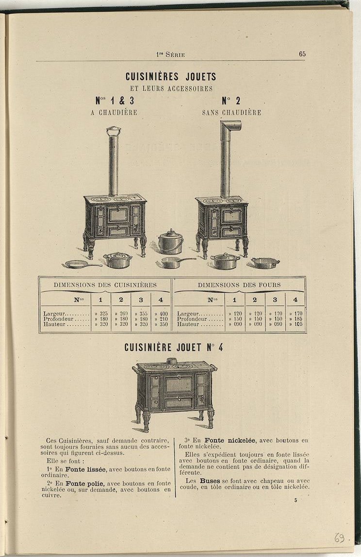 La page de l'album de 1887 présente les cuisinières jouets.