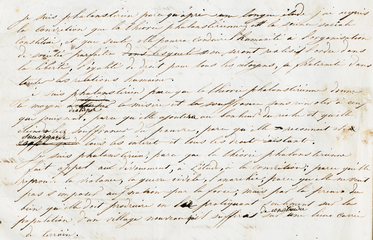 Dans une lettre adressée à la presse en 1848, Godin déclare son adhésion aux idé