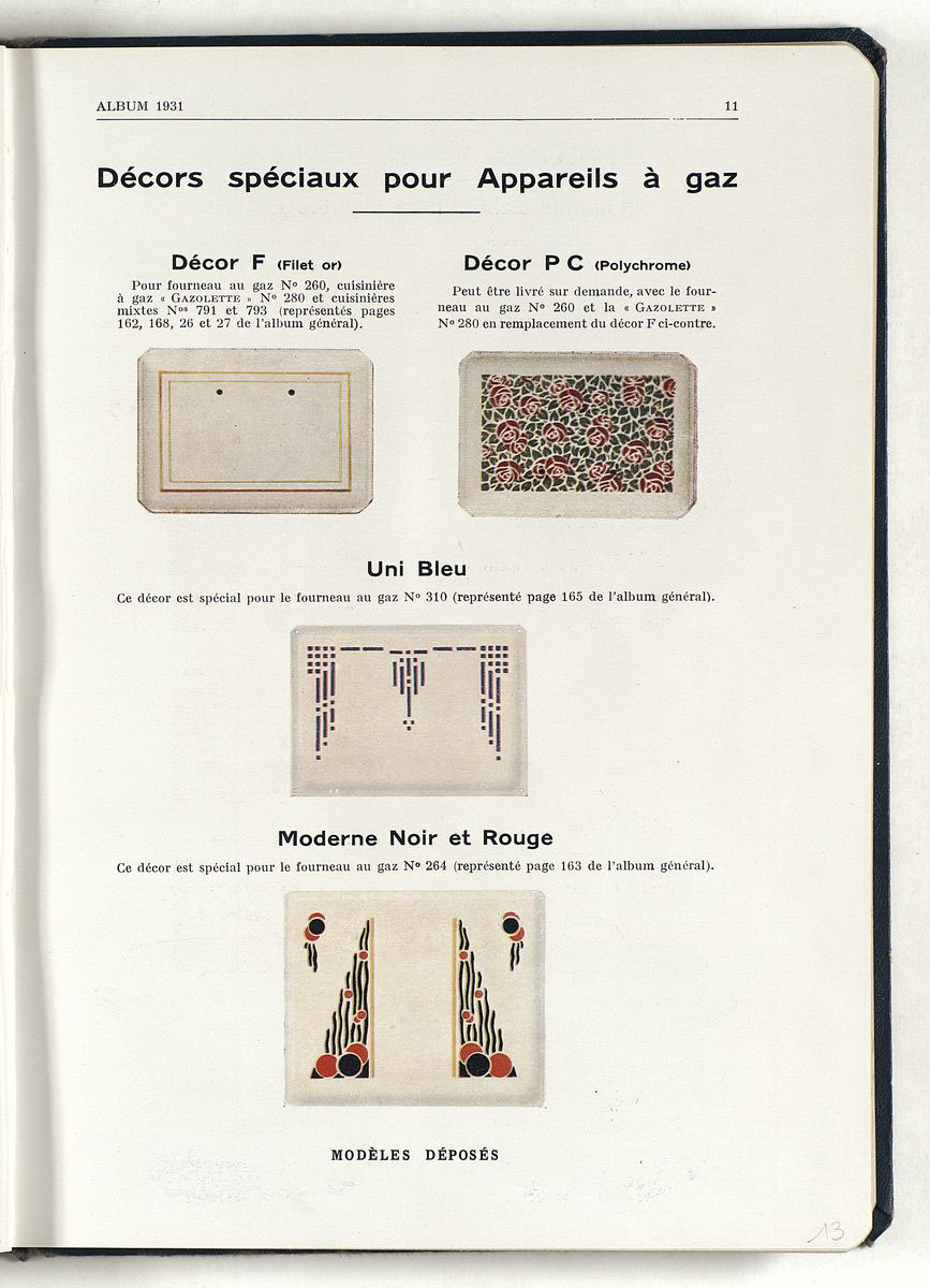 La page imprimée en couleur présente plusieurs types de décor émaillé.