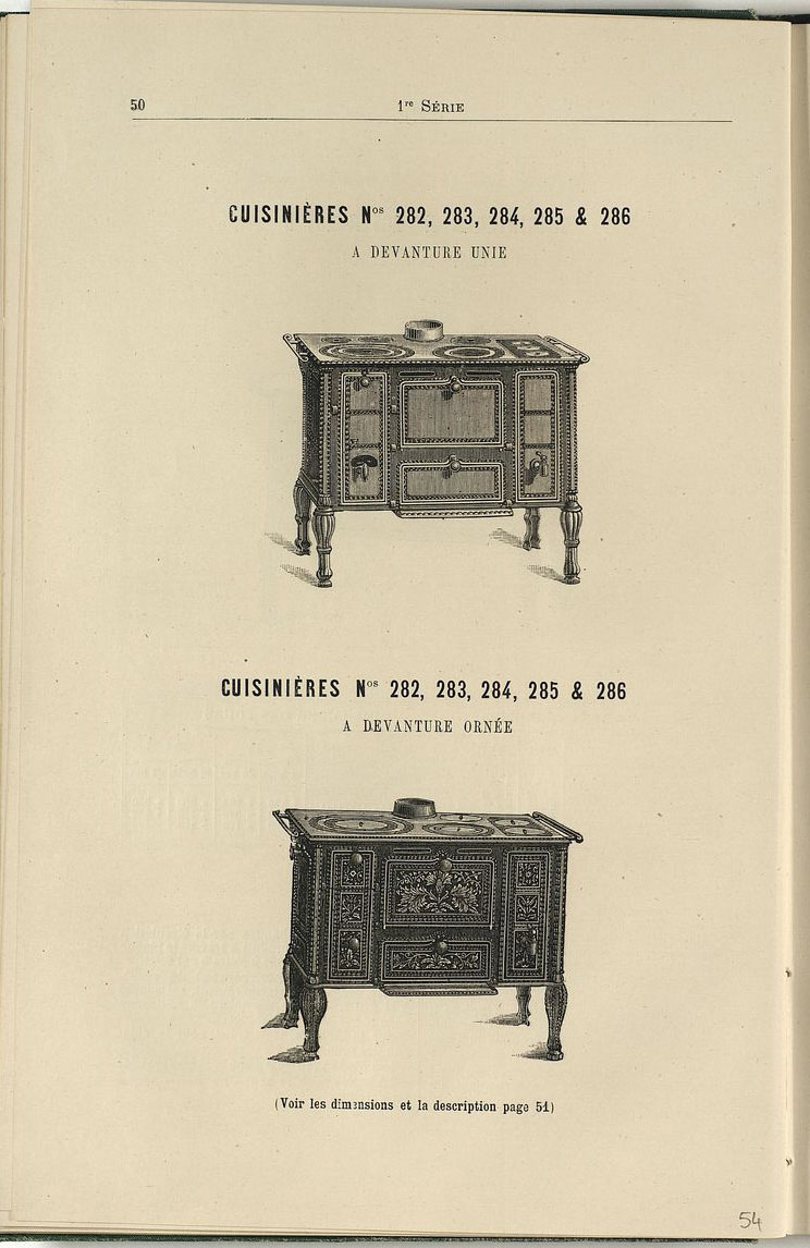 Vue d'une page de l'album de 1887 montrant les cuisinières n° 282 à 286