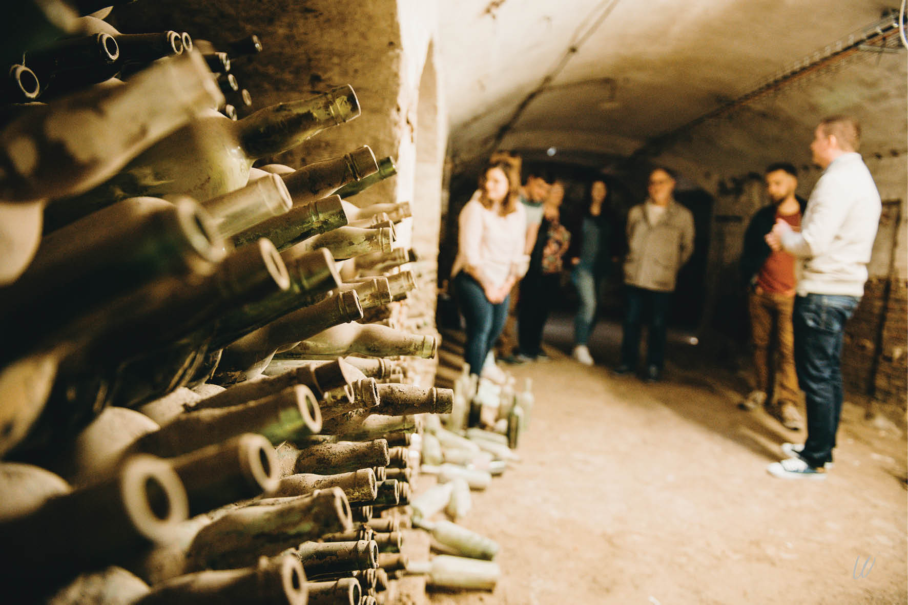 Vue de la cave du Familistère avec visiteurs